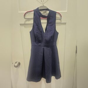 BCBGeneration Navy Sleeveless Fit & Flare Dress Size 0 Halter V-Neck Cocktail Pa
